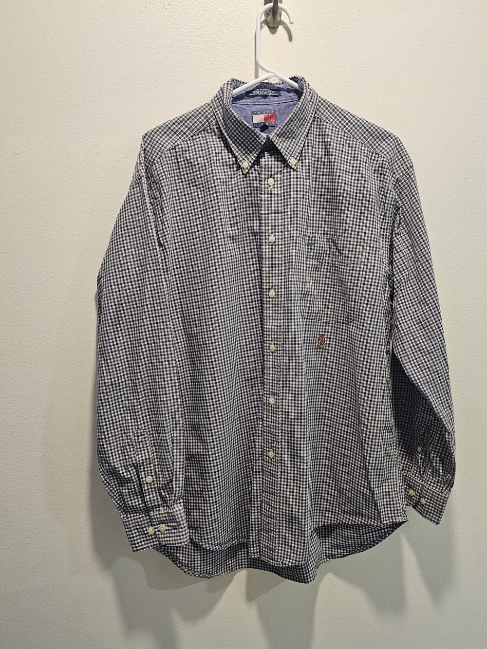 Tommy Hilfiger Navy & White Gingham Button-Down Shirt with Chest Pocket
